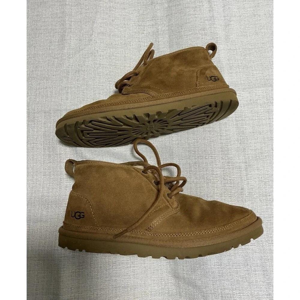 UGG neumel Men 8 Chestnut Brown Suede Ankle Chukka Boots Shearling 3236